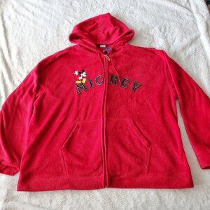VTG Disney Mickey Mouse Athletics Red Fleece Zip Up Hooded Cardigan Womens 3XL